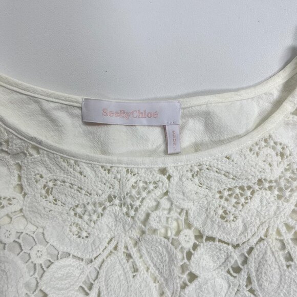 $455 NOWT See By Chloé Floral Lace Top Blouse Size 38 Deep Forest White Cotton - Picture 7 of 11